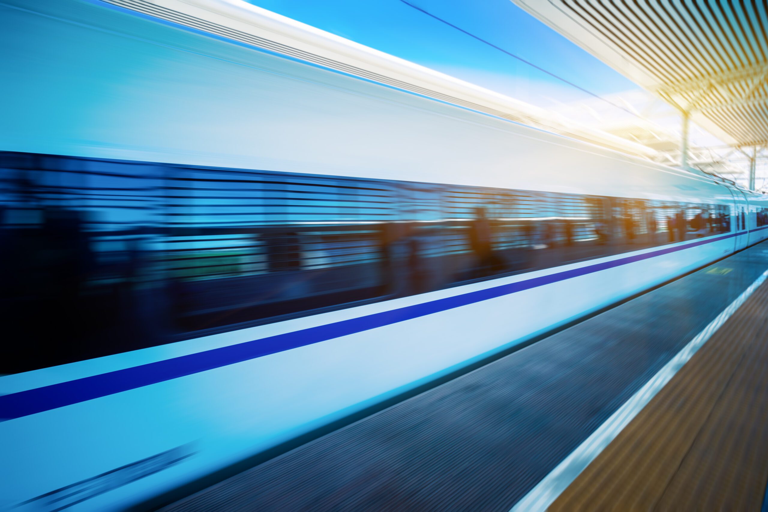 A subway in motion during the afternoon.