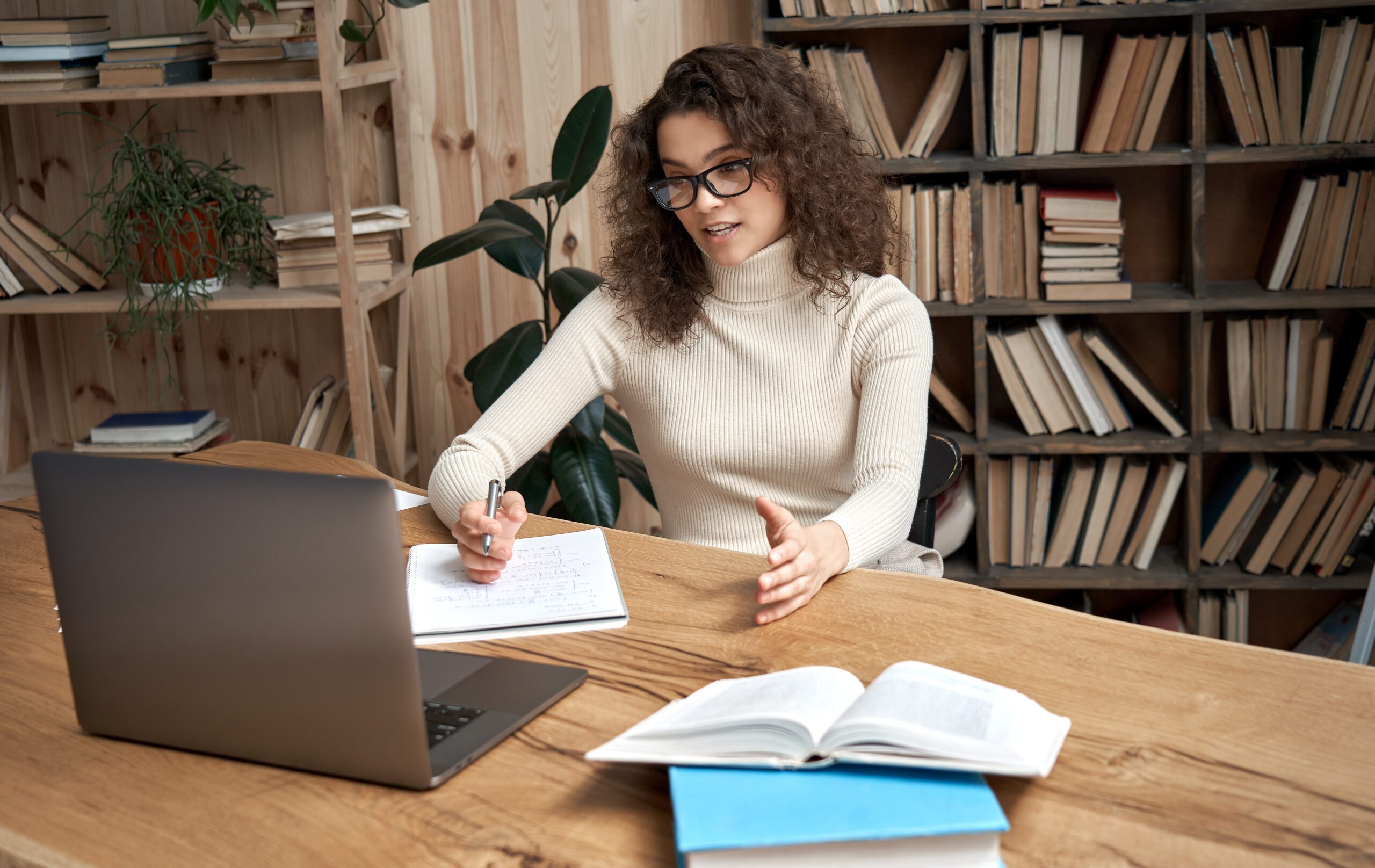 Woman working from home.