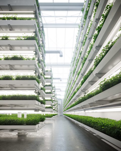 Vertical farm generated digitally inside a greenhouse