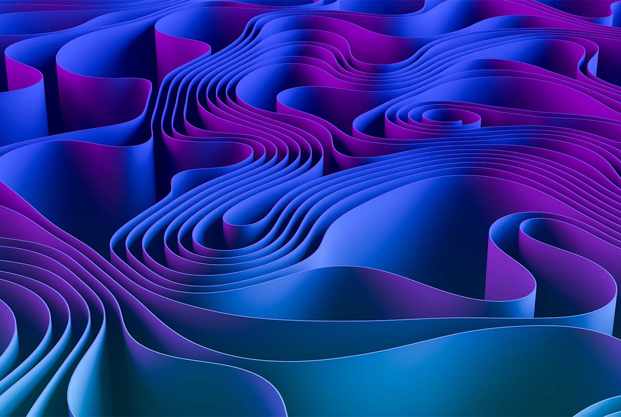 3D Abstract Wavy Spiral Background, Neon Lighting