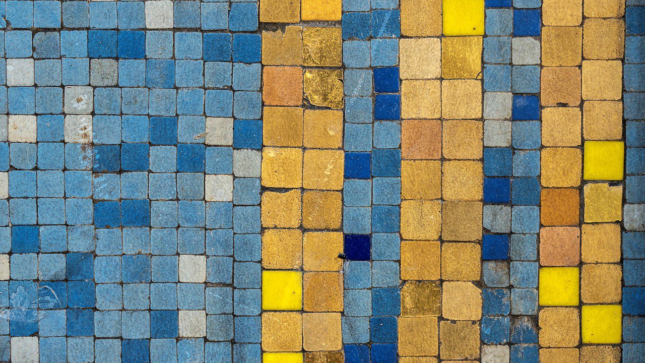 Ancient blue and yellow mosaic tiles