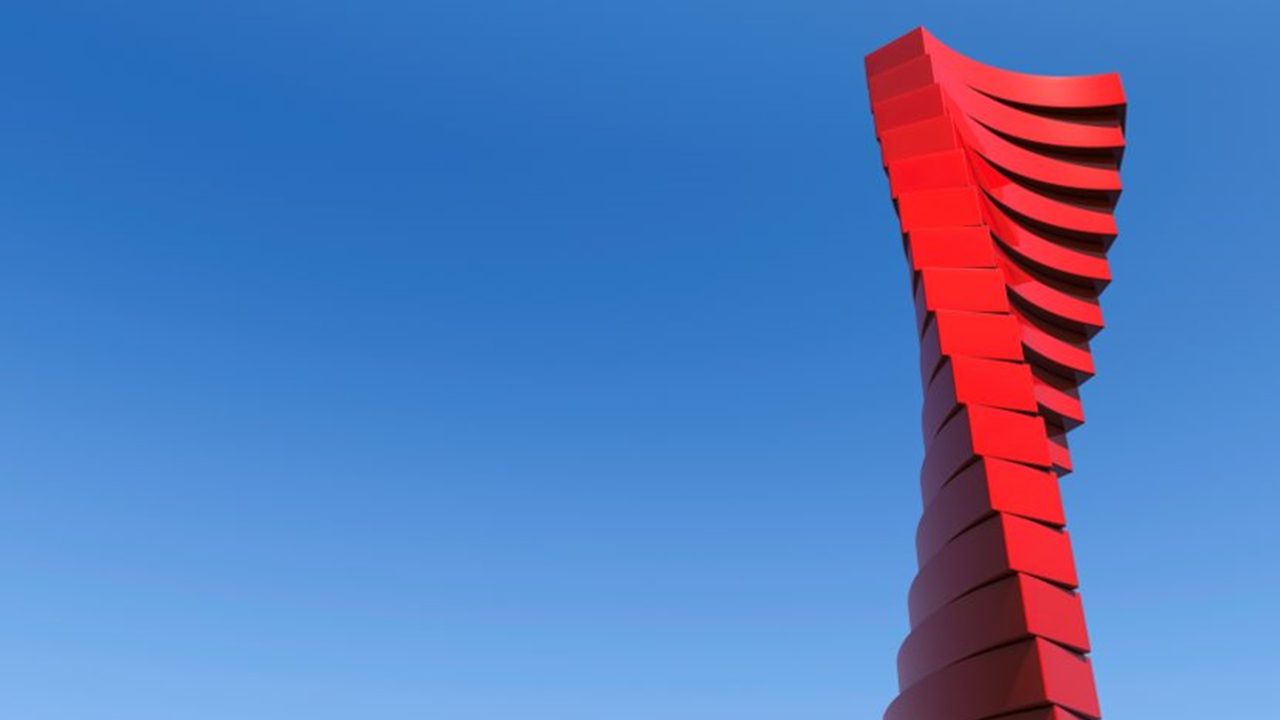 Red spiral skyscraper stacked