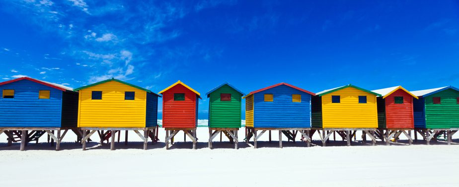 Brightly painted beach huts in Muizenberg Cape Town, South Africa