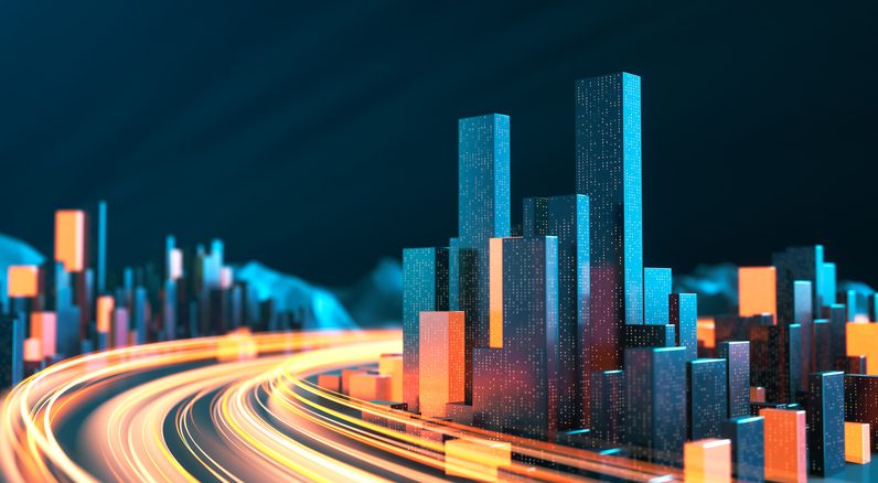 3D rendered image with vibrant colors, perfectly usable for a wide range of topics related to infrastructure, data sharing and streaming, traffic and transportation, architecture, power supply, the internet of things or modern technology in general.