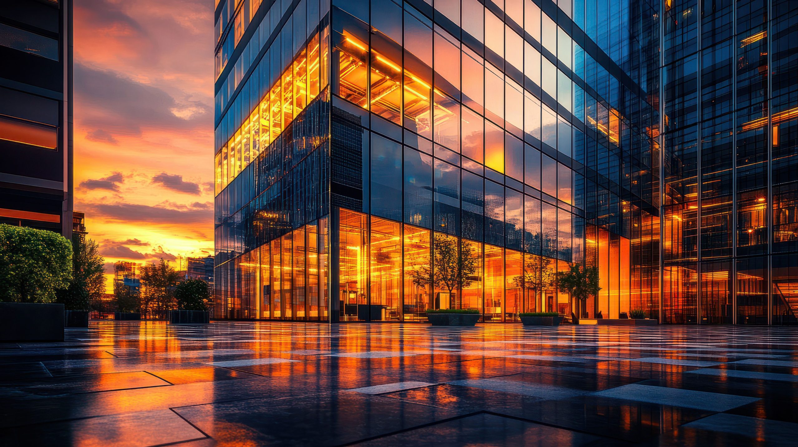 sunset on office buildings represents Oyster Solutions software update