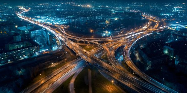 Image of a highway intersection representing the intersection of clearing and compliance